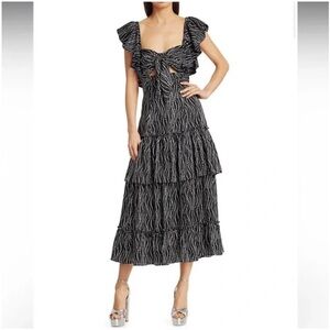 Cinq á Sept Valerie Flutter Sleeve Tiered Midi Dress V-NecklineTie Front NWT 6